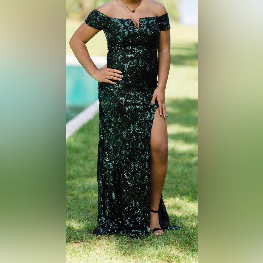 Windsor Black Dress with Green Sequin Embroidery
